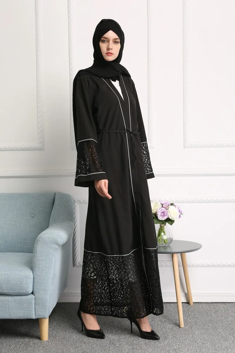 Дубай кружевное платье Женский мусульманский кардиган абайя длинный халат на