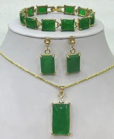 fashion green jade bracelet earrings necklace pendant jewelry set aaa