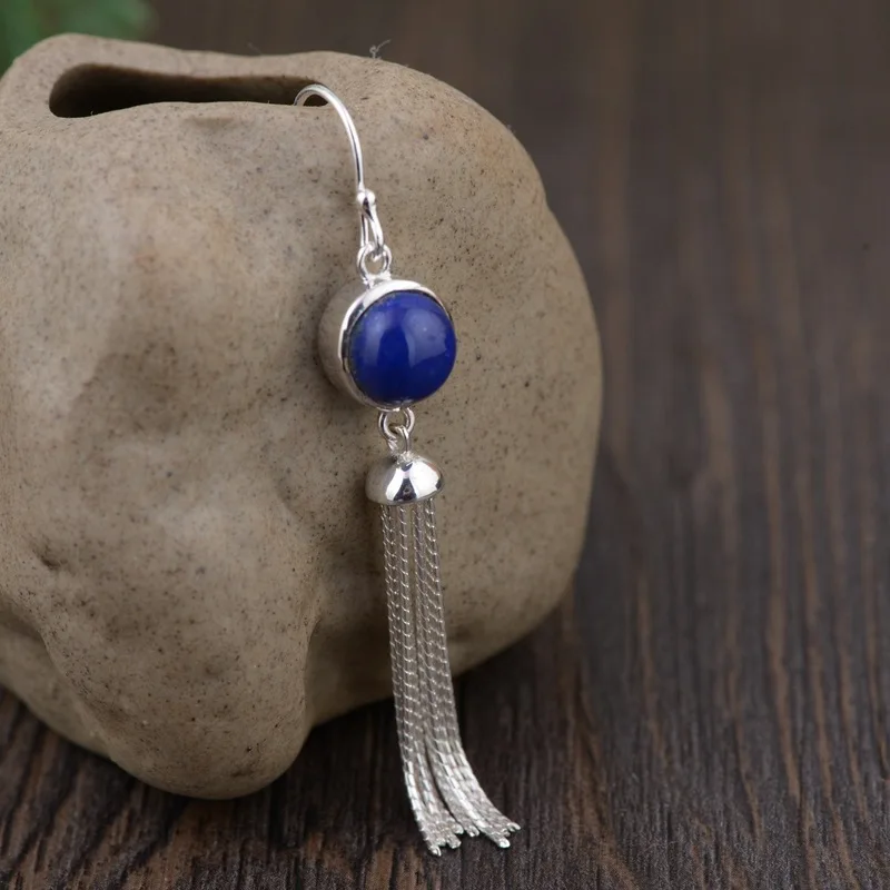 Emperor gold jewelry line natural lapis lazuli eardrop S925 silver style wholesale tassel earrings | Украшения и аксессуары
