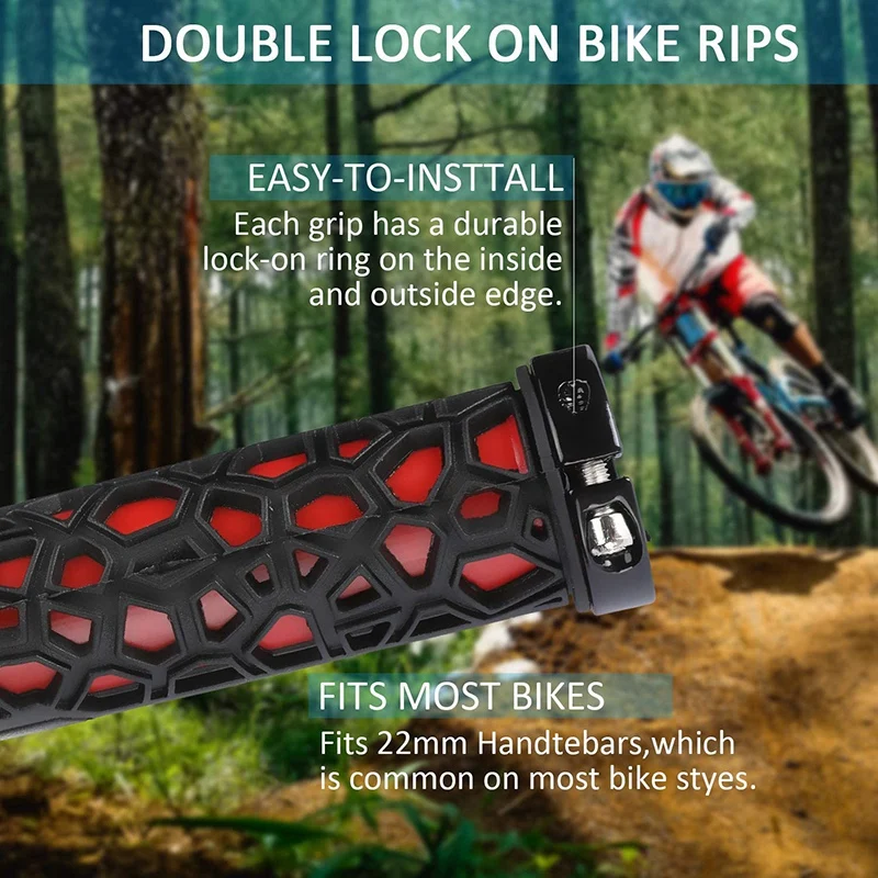 Dual Lock-On Bike Grips Handlebar Anti-Skid for Mountain Bicycle Handlebars Partsn red | Спорт и развлечения