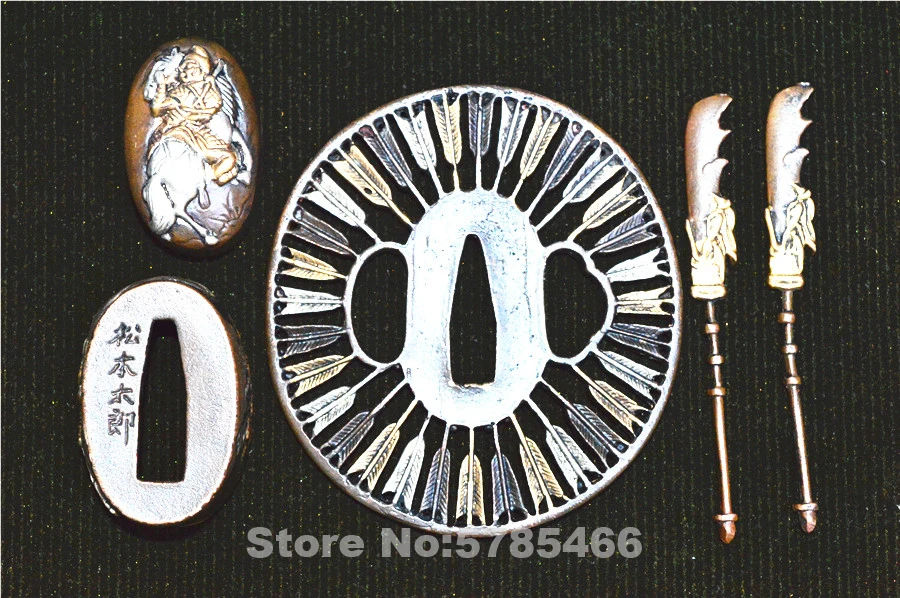 Высококачественный набор покрытый медью золотой и серебряный Страж Tsuba Menuki Fuchi