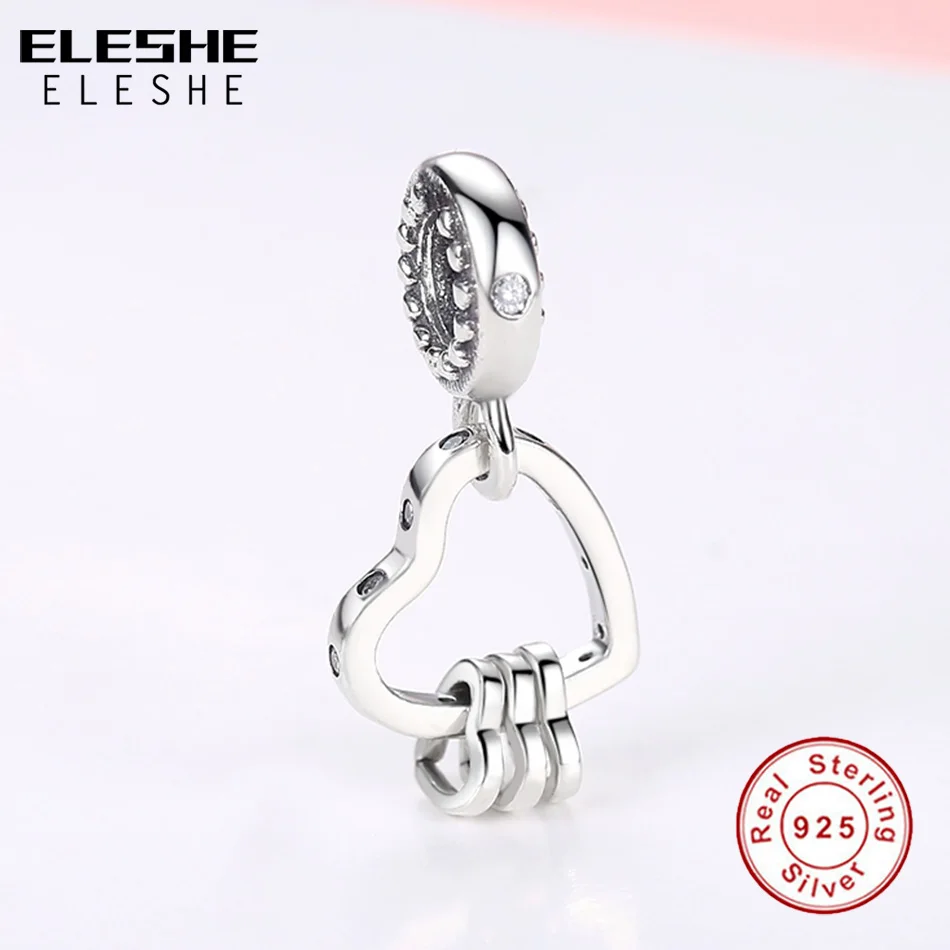 ELESHE 925 пробы серебро навсегда сердце бусины, подходят к оригиналу Pandora, очаровательный Браслеты 925 серебро любовь Семья Шарм, изготовление украшений