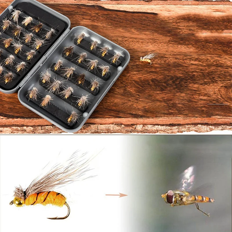 

LEO 40Pcs/Box Insect Bait Lure Bee Fly Hook Trout Artificial Fishing Lures Outdoor Fishing Insects Baits Lure Set Fly Flie Combo