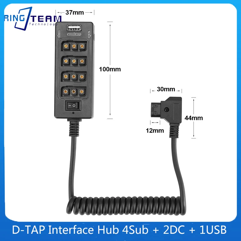 

For Lights/Displays Multiple Power Hubs D-TAP Coiled Cable With Switch 1 Min 4 Female + 2 DC Ports + 1 USB