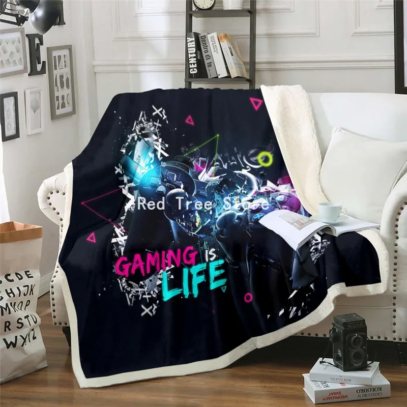 

Gaming Life 3D Print Sherpa Soft Blanket Cartoon Design Gamepad Sofa Bedding Cover for Kids Adults Gift Office Nap Carpet