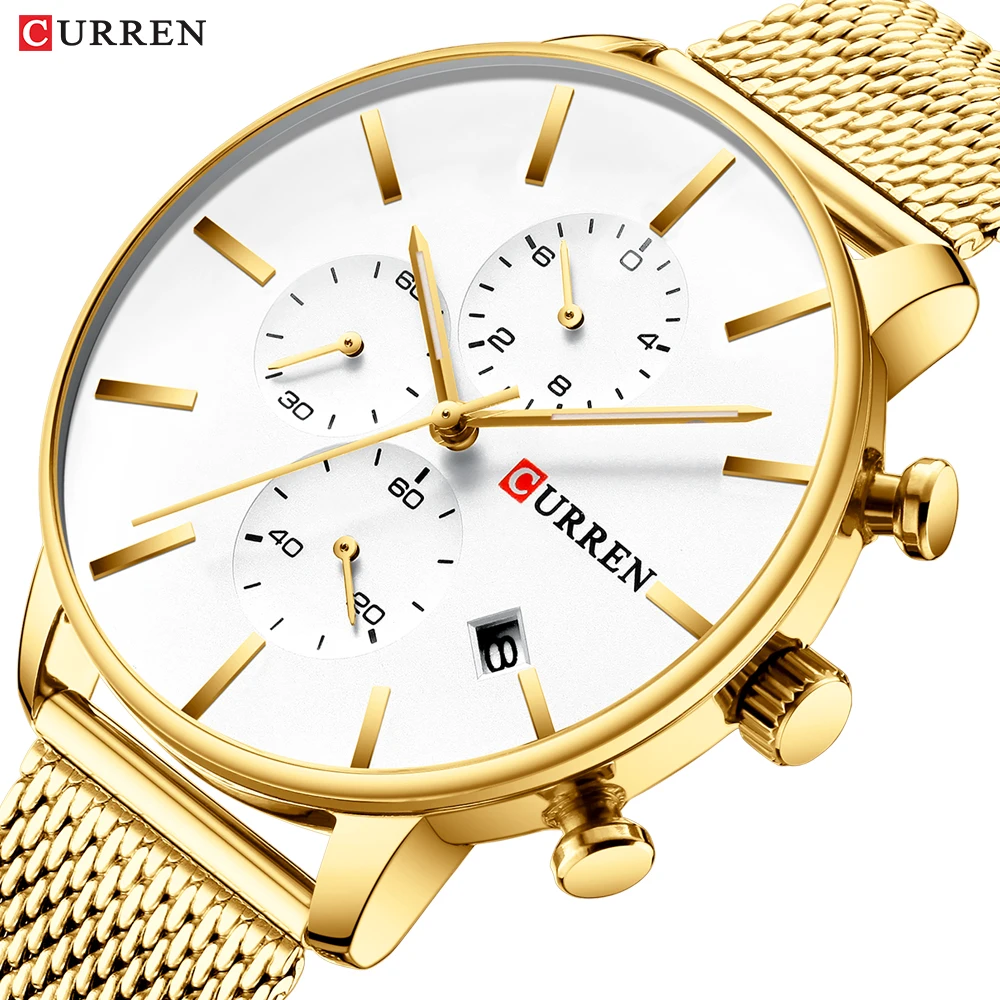 Top Luxury Brand CURREN Men Watch Fashion Sport Waterproof Chronograph Stainless Steel Mesh Wristwatch for Relogio Masculino |