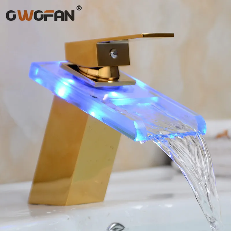 

Basin Faucets LED Bathroom Sink Taps Gold-plating Deck Mounted Single Handle Modern Light Lever Mixer Cartridge Crane LH-16810