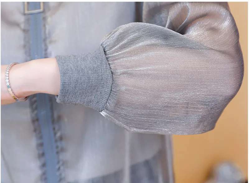 #5364 серая и белая короткая куртка Женская Повседневная Солнцезащитная на молнии