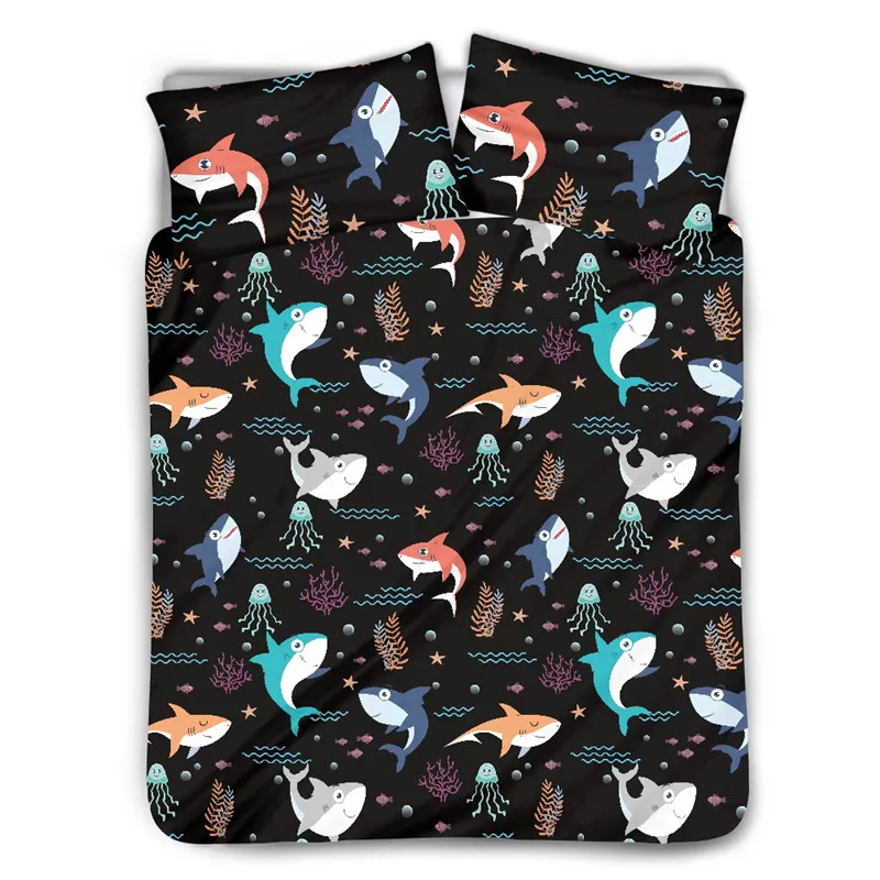 

Милый мультяшный пододеяльник с рисунком морских акул с наволочкой 2021 новый фирменный дизайн домашний текстиль