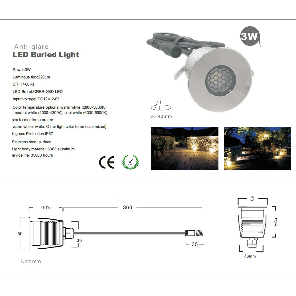 Уличный светодиодный светильник Cree антибликовый подземный с сотовой линзой 20