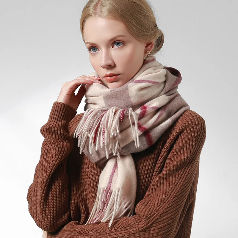 Зимний шарф из 100% шерсти женские плотные теплые шали и палантины клетчатые шарфы