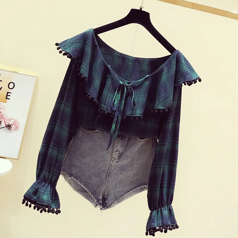 Женская рубашка в клетку Корейском стиле красная свободная клетчатая блузка с