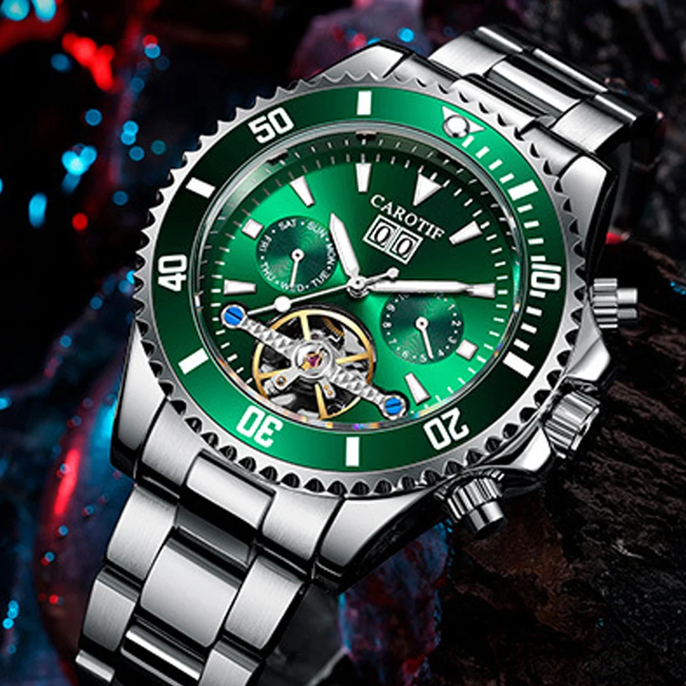 CAROTIF автоматические часы Для мужчин Skeleton Tourbillon механические наручные s