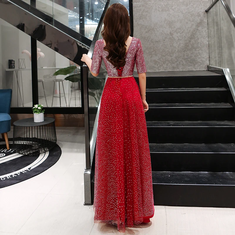 Элегантное Плиссированное вечернее платье из тюля с коротким рукавом v-образным