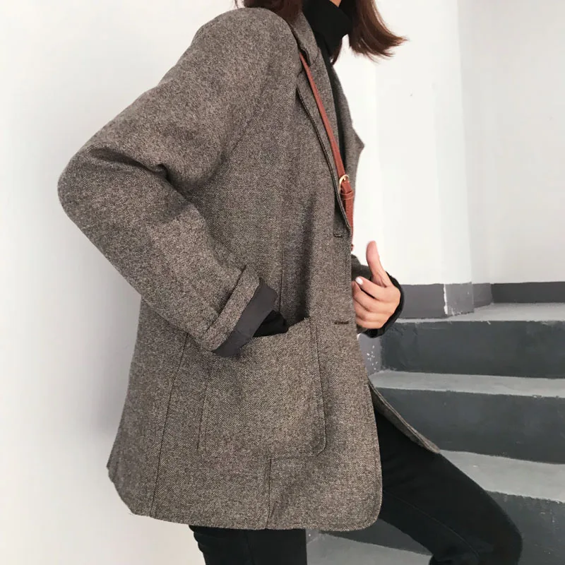 2019 женский осенний зимний Повседневный свободный винтажный блейзер с узором в