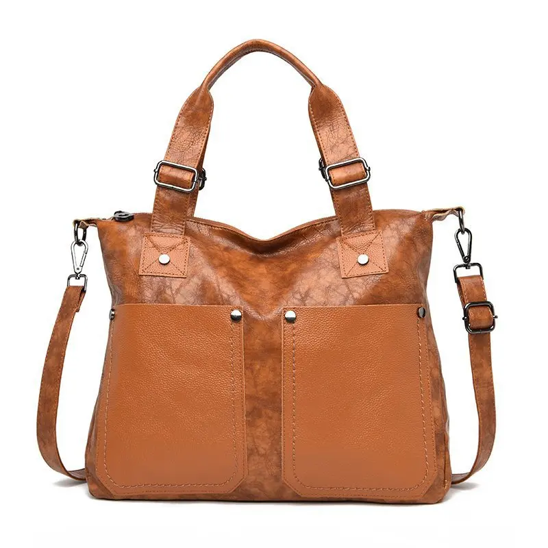 

Винтажные женские сумки из мягкой кожи, дамская сумочка-тоут в стиле ретро, большая черная вместительная сумка на плечо для поездок