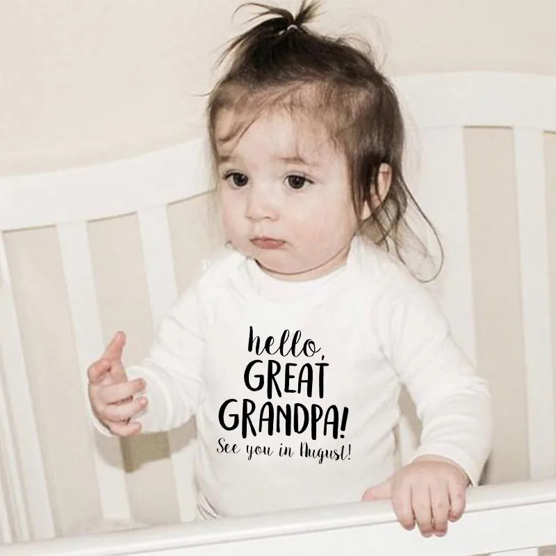 

Hello Great Grandpa See You In August 0-24M Infant Newborn Baby Clothes Long Sleeve Casual Romper Jumpsuit Outfits Baby Clothing