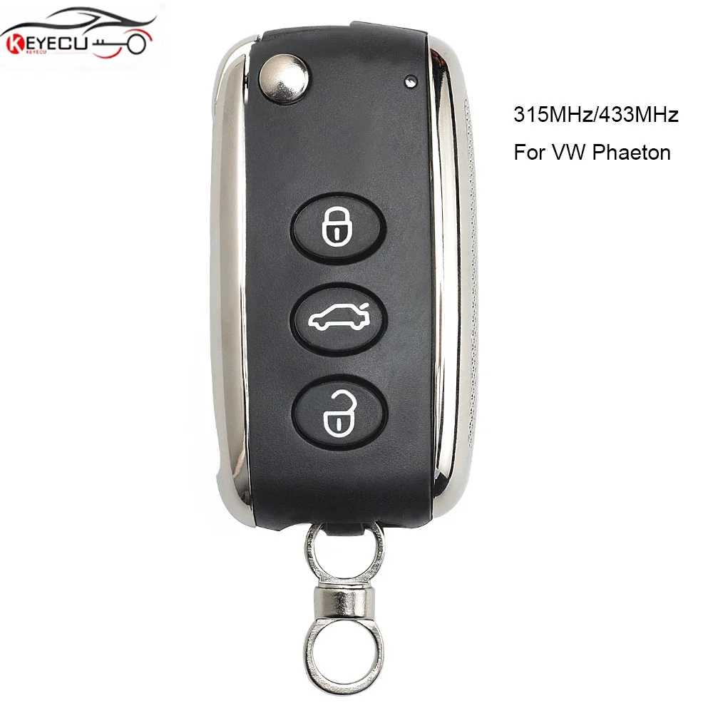 

KEYECU Flip Smart Remote Key 3 Button 315MHz/433MHz 46 Chip Uncut Blade for Volkswagen Phaeton before 2015 year