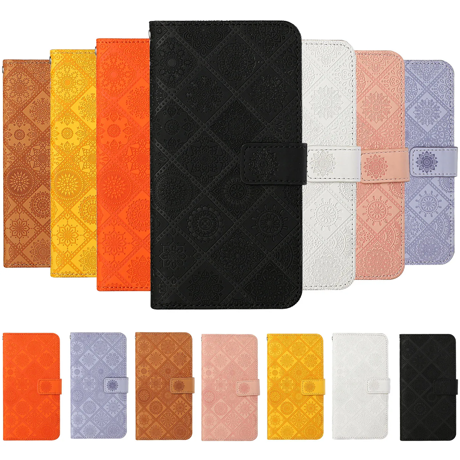 

P Smart 2021 Emboss Case for Etui Huawei P30 Pro P40 Lite E Y5P Y6P Y7P Phone Coque Ethnic Style Leather Wallet Card Slot Cover