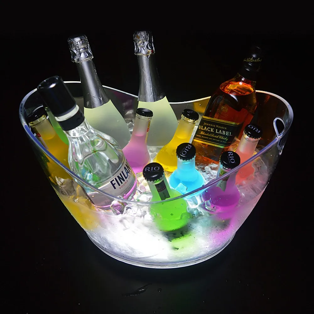 

New Led Rechargeable Ice Buckets clear Acrylic Barrel shaped Luminous Champagne Whisky Beer Cooler disco Bars Nightclubs supplie