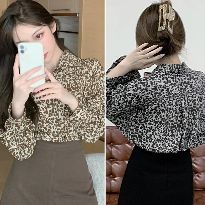 

Women's Retro Leopard Print Temperament Spring And Autumn New Wild Loose Long-sleeved Shirt 2020 n
