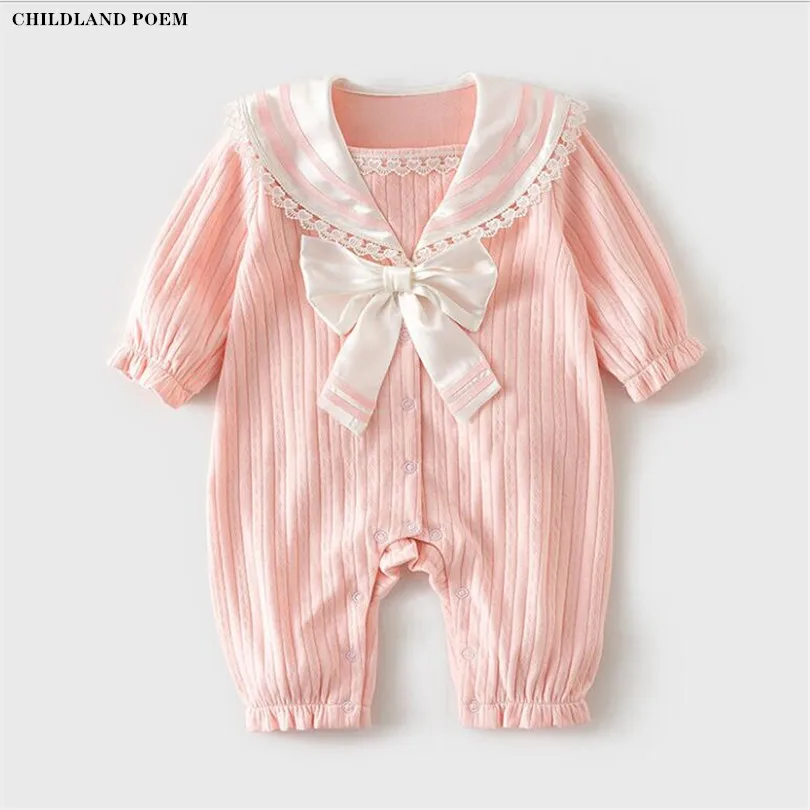 

Одежда для маленьких девочек, осенний и весенний комбинезон для новорожденных девочек, кружевная детская одежда принцессы, хлопковый комби...