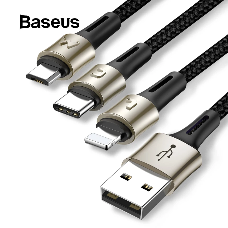 Usb-кабель Baseus 3 в 1 для iPhone Xs Max XR, кабель для быстрой зарядки, кабель USB type-C для Xiaomi Redmi Note 7 Pro, кабель Micro usb