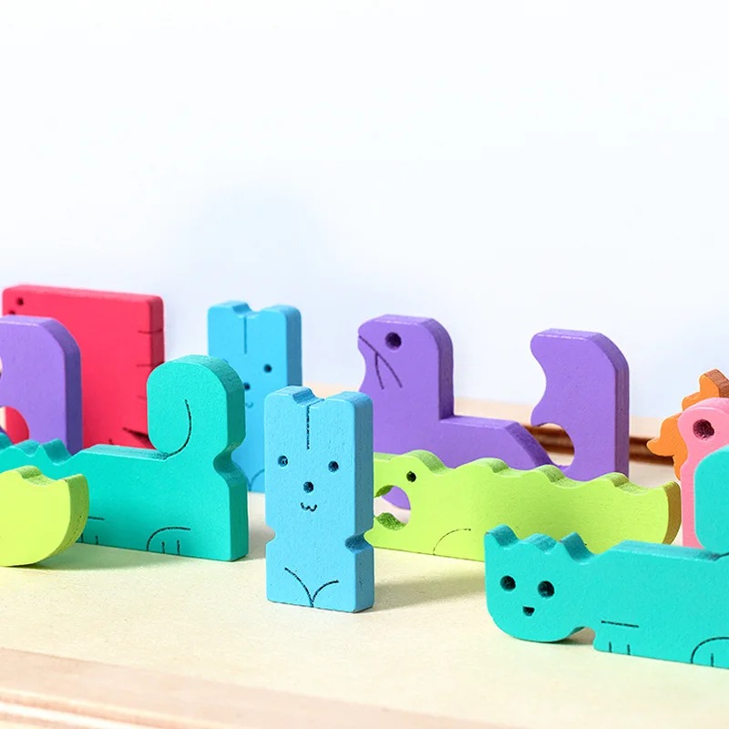 

2021 NEW Wooden Animal Tetris Jigsaw Puzzle Building Blocks Early Education and Intellectual Children Toys Gift