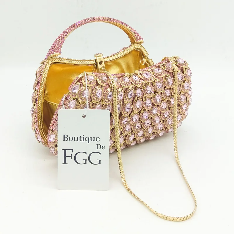 Женский металлический клатч Boutique De FGG розовый с кристаллами сумка-тоут верхней