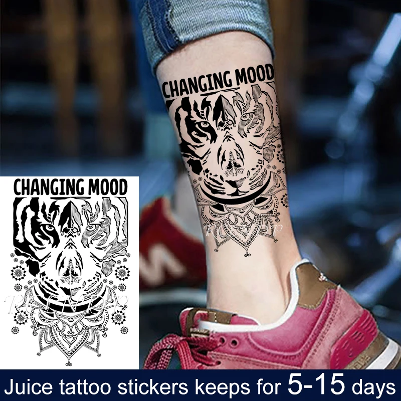 Водостойкая Временная тату наклейка с чернилами для сока тигровая голова