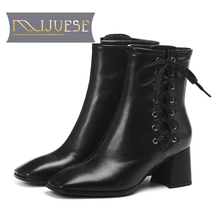 MLJUESE/женские ботильоны из коровьей кожи на шнуровке коричневого цвета винтажные