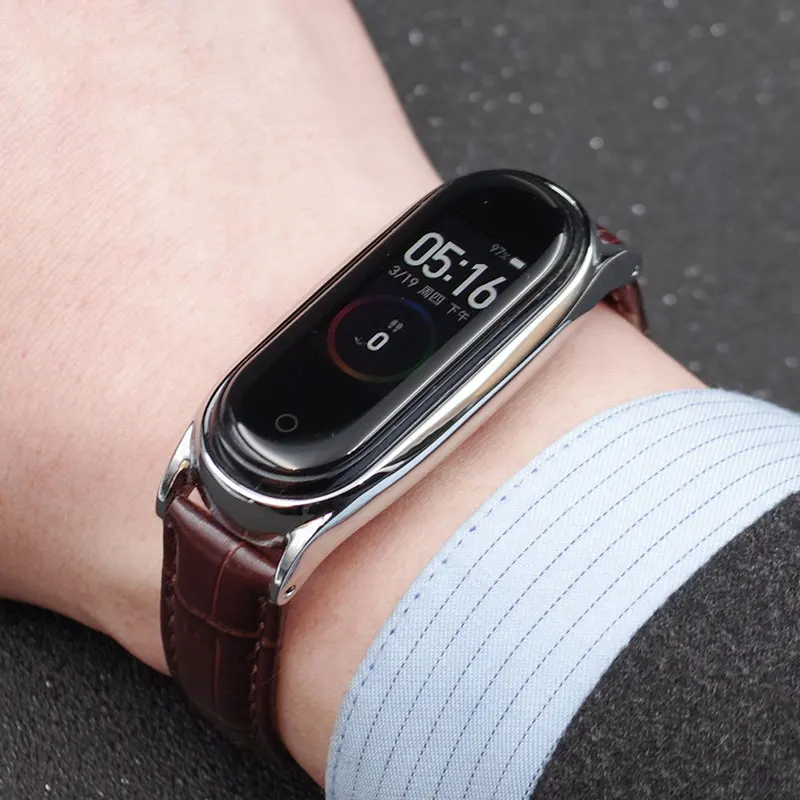 Ремешок из натуральной кожи для Xiaomi Mi Band 5 6 сменный Браслет смарт часов Xiomi