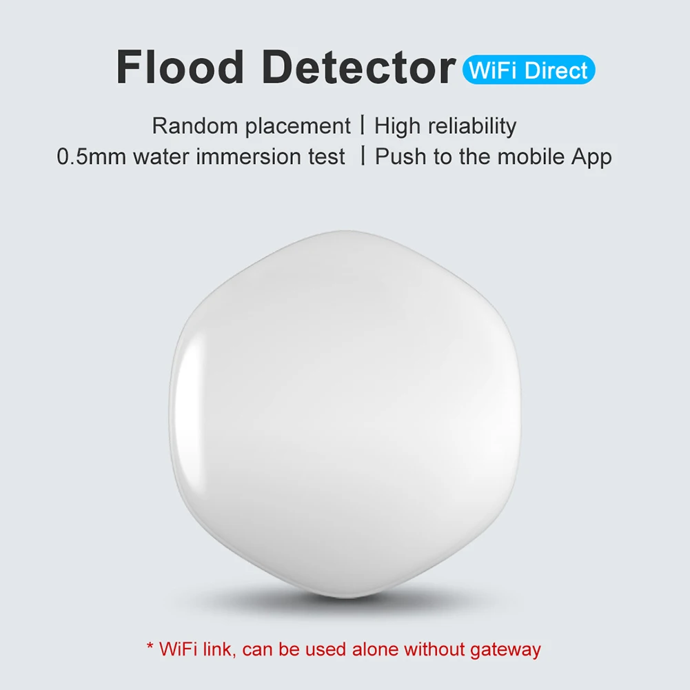 

WiFi Water Leak Sensor Tuya Smart Life App USB Rechargeable Smart Flood Overflow Detector