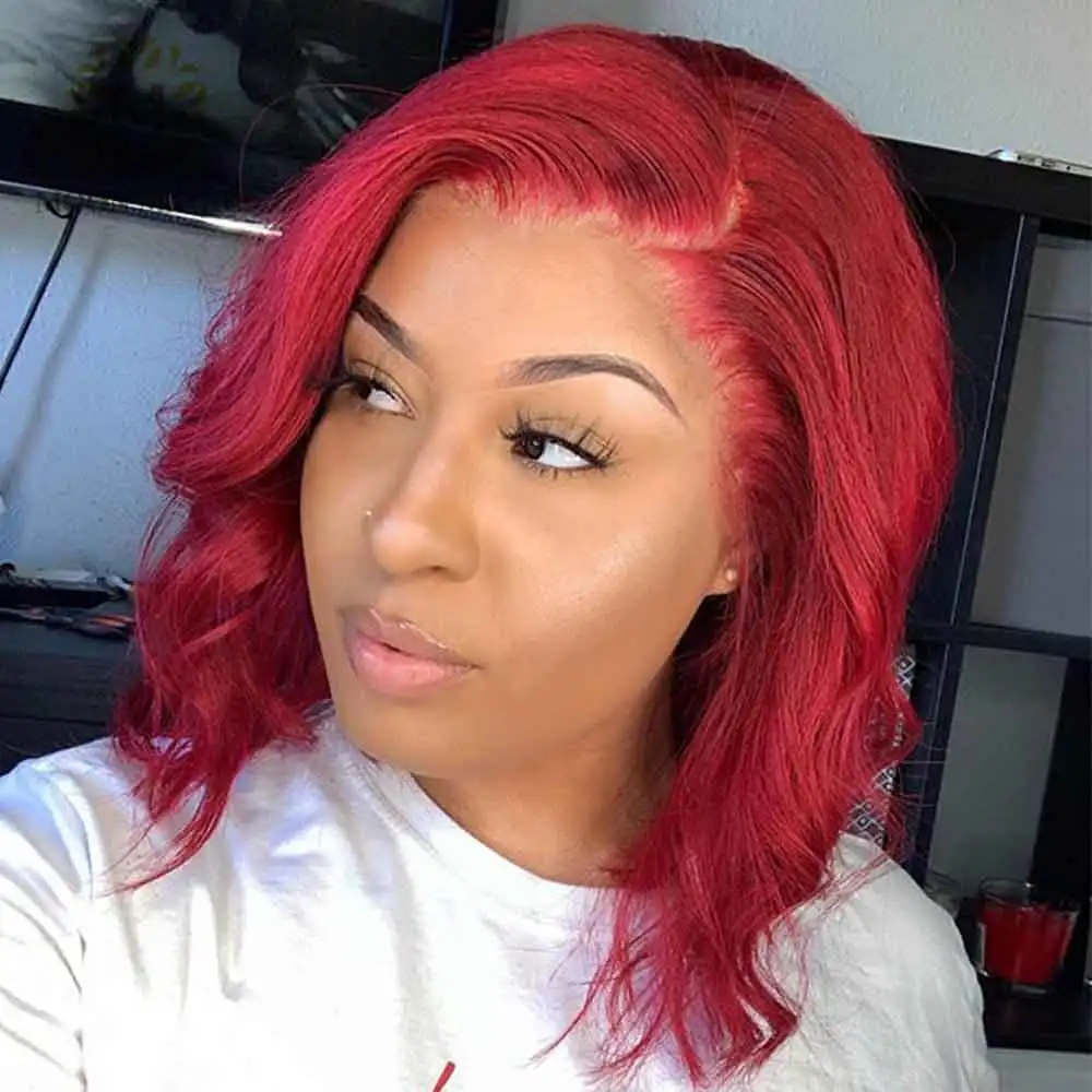 Парик с тупым отрезом красный парик 360 на сетке спереди прямые волосы боб цветные