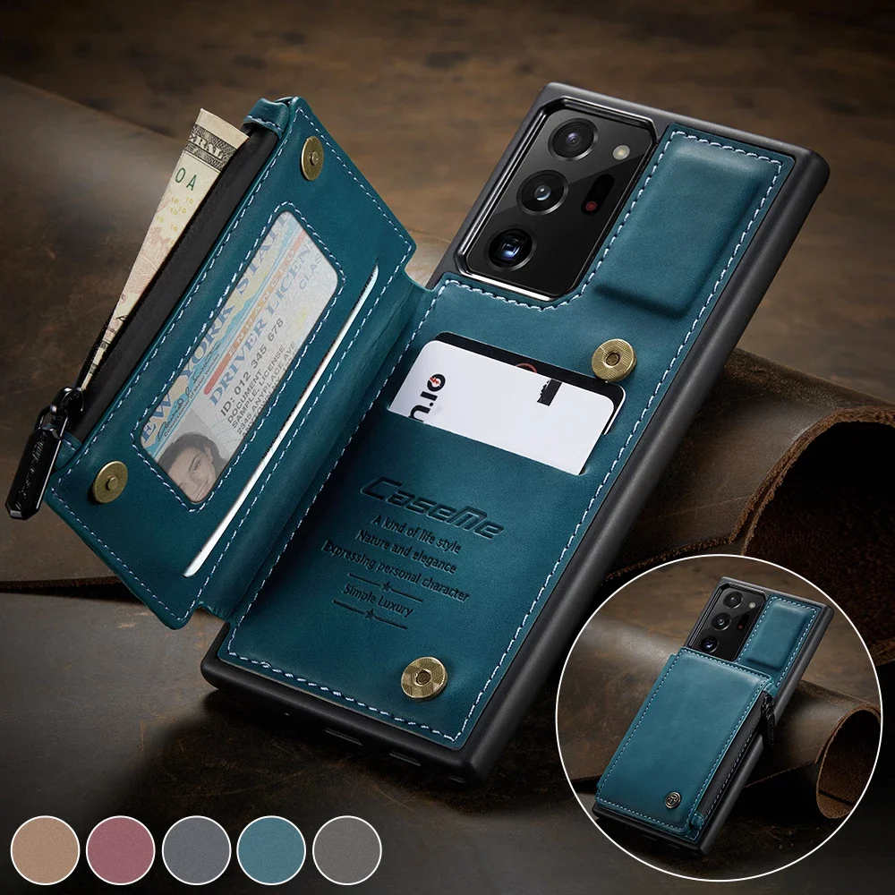 

Leather Back Case for Samsung S21 S20 Plus S20 FE Note 20 Ultra Note 10 S10 S9 Plus A51 A71 Zipper Wallet Card Slot Stand Cover