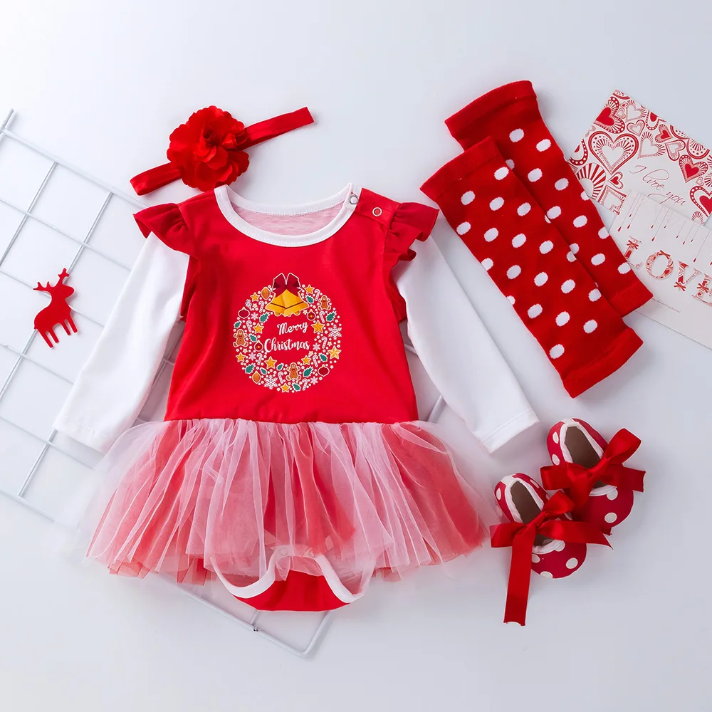 Новогодняя одежда для детей из сетчатой ткани с длинными рукавами комбинезоны