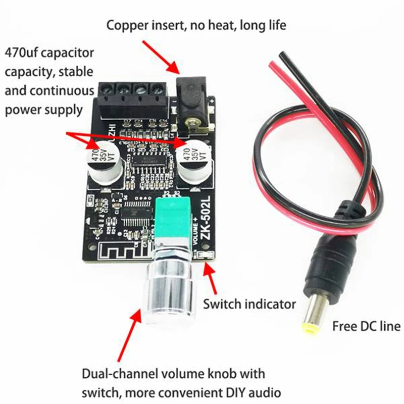 Bluetooth 5.0 Wireless Audio Digital Power Amplifier Stereo Board 50Wx2 Amp Amplificado | Электроника