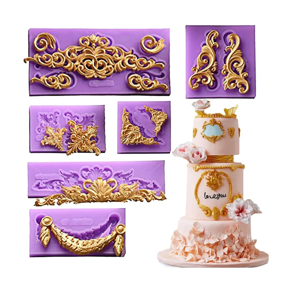 

Silicone Fondant Molds Baroque Style Curlicues Scroll Lace Plaster Mould European Frame Polymer Clay Mold Cake Decorating Tools
