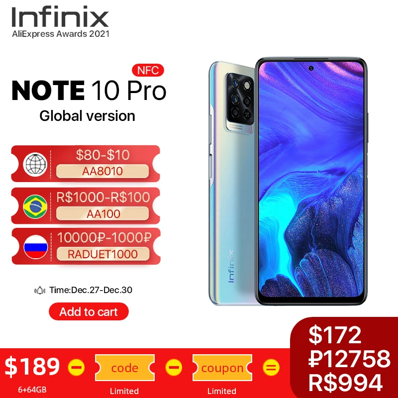 Global Version Infinix Note 10 Pro NFC Support 6.95'' Display Smartphone Helio G95 64MP Camera 33W Super Charge 5000 Battery |