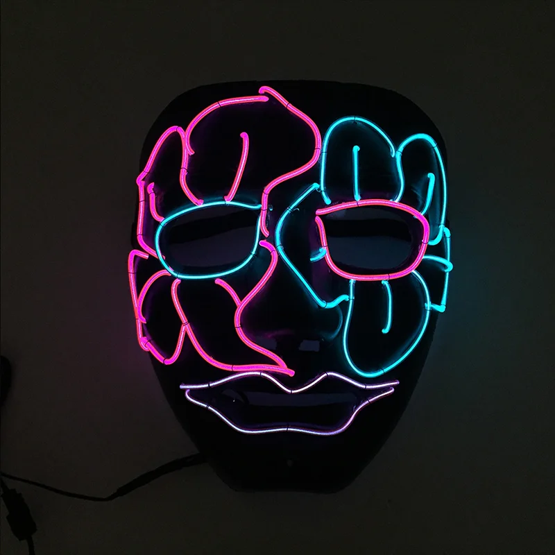 

Two Colors Mixed Flowers Eye EL Wire Mask Glowing Horror Face Mask For Halloween Carnival