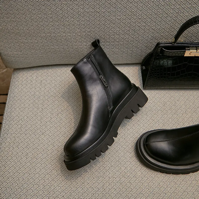 

Cow leather Thick high Heels platform Women Ankle Boots Casual Office Shoes Woman Winter Newest Warm Female Short Boots
