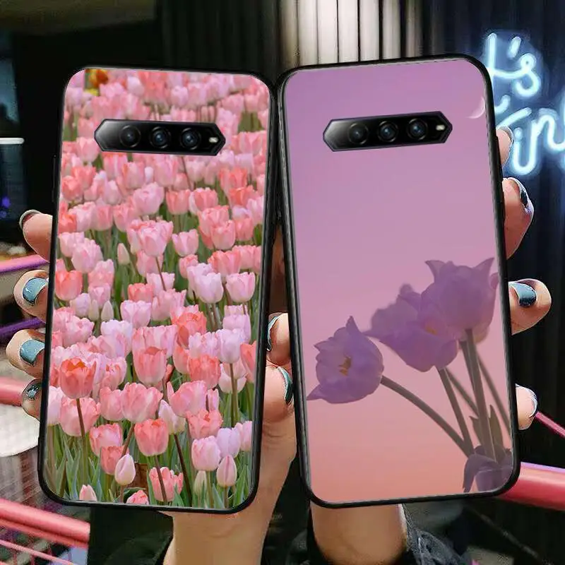 

Beautiful flowers tulips Anime Phone Case For xiaomi redmi Black Shark 4 Pro 2 3 3s Cases Helo Black Cover Silicone Back Prett