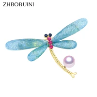 zhboruini high quality natural freshwater pearl brooch pearl dragonfly brooch gold color pearl jewelry for women accessories