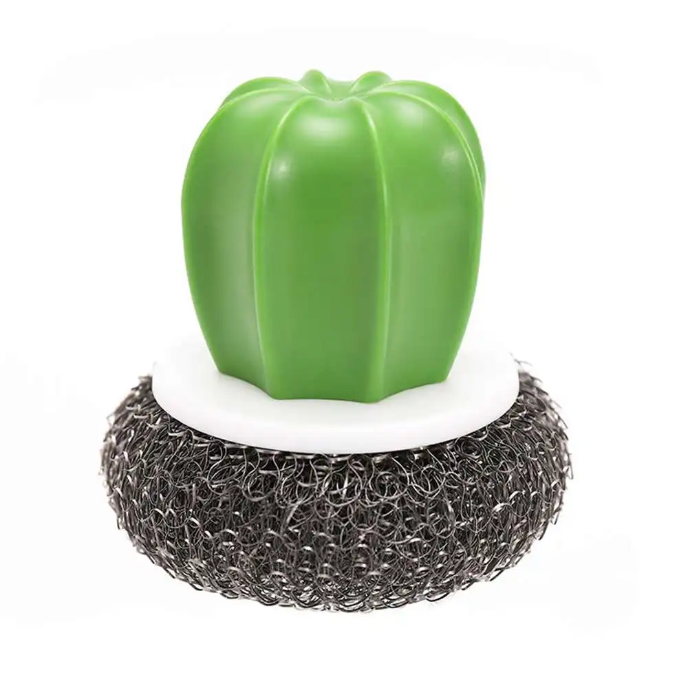 

3pcs Cute Cactus Kitchen Supplies Cleaning Artifact Steel Ball Washing Brush Cleaning Tool Accessories