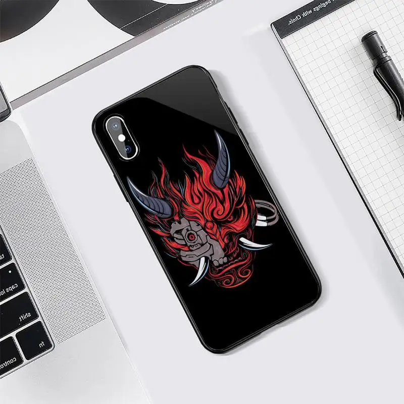 

Samurai oni mask fashion capa Phone Case Tempered glass For iphone 5C 6 6S 7 8 plus X XS XR 11 PRO MAX high quality protective