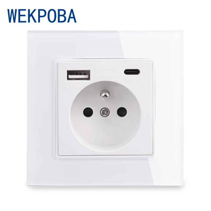 WEKPOBA французская полированная стандартная настенная розетка с заземлением USB Type A