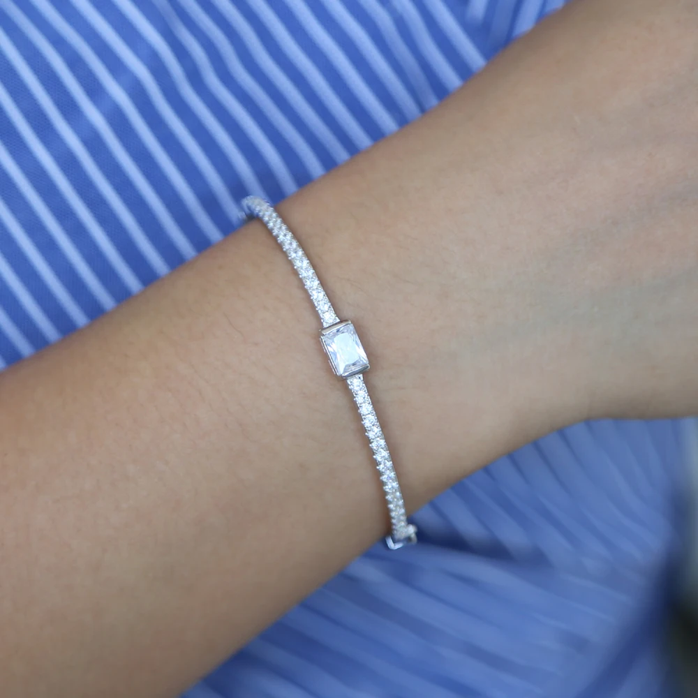 Белый багет ZAKOL Браслет манжета с фианитами и кристаллами для элегантных женщин