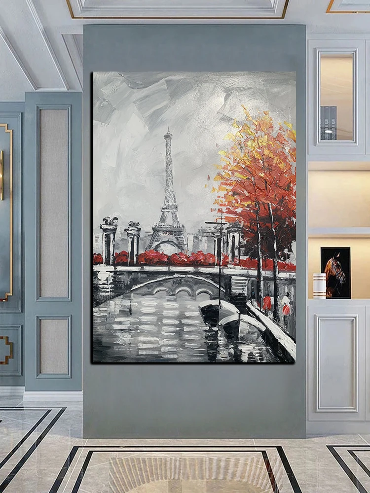 100% ручная роспись пейзаж город абстрактная картина маслом настенное искусство