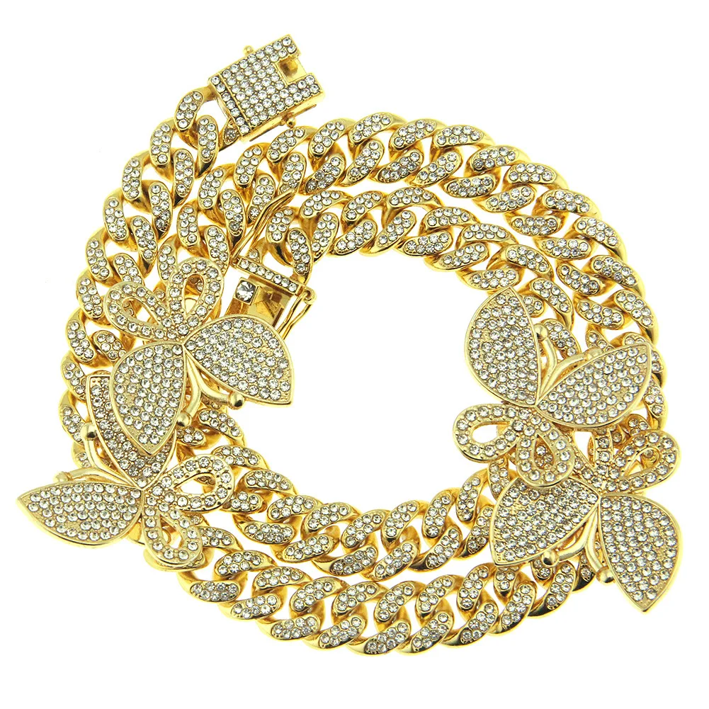 

12mm Cuban Link Chain Necklace With Jpink Butterfly 16inch 18inch Choker Cz Punk Miami Link Bling Bling Hip Hop Jewelry Dad Gift