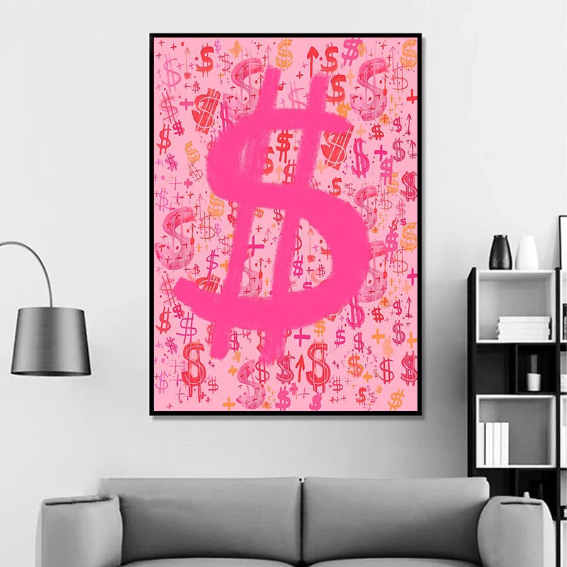 

Minimalist Abstract Pink Dollar Wall Art Canvas Painting Nordic Posters and Prints Wall Pictures for Living Home Decoration